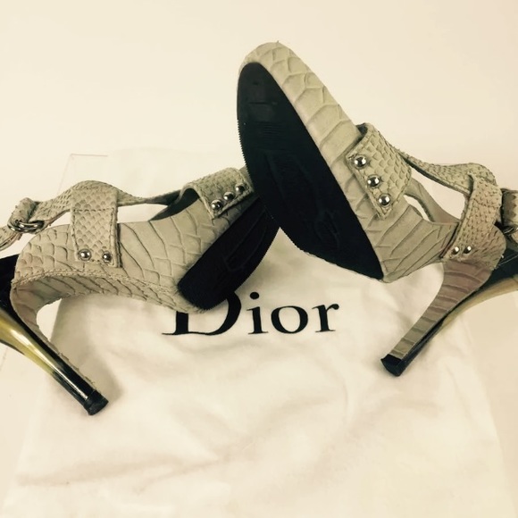 Dior " Tango" Tan Reptile Embossed Leather Sandals - Picture 2 of 6